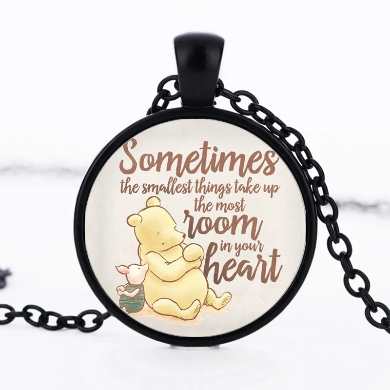 Cute Yellow Bear Round Glass Pendant Necklace Kawaii Cartoon Animal Necklaces For Women Kids Best Friends Gift Fashion Jewelry | Украшения