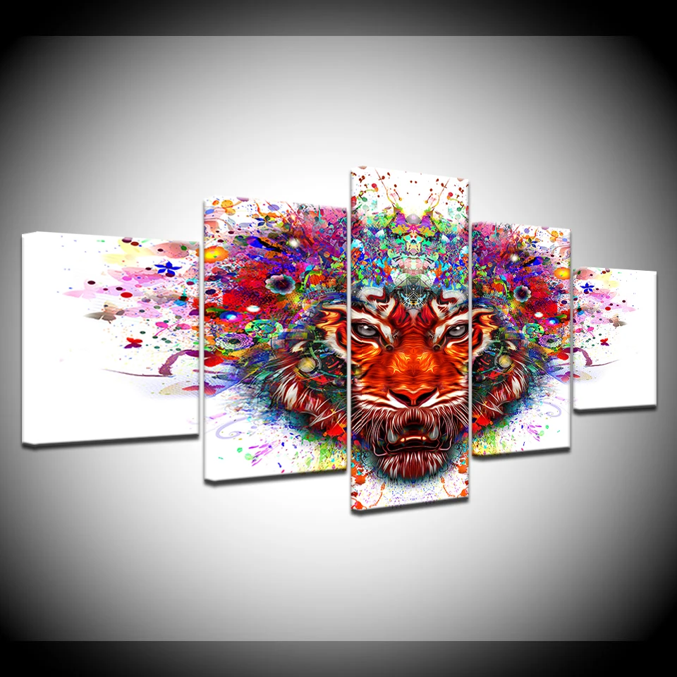 

Abstract Colorful cool tiger 5 Piece Wallpapers Art Canvas Print modern Poster Modular art painting for Living Room Home Decor
