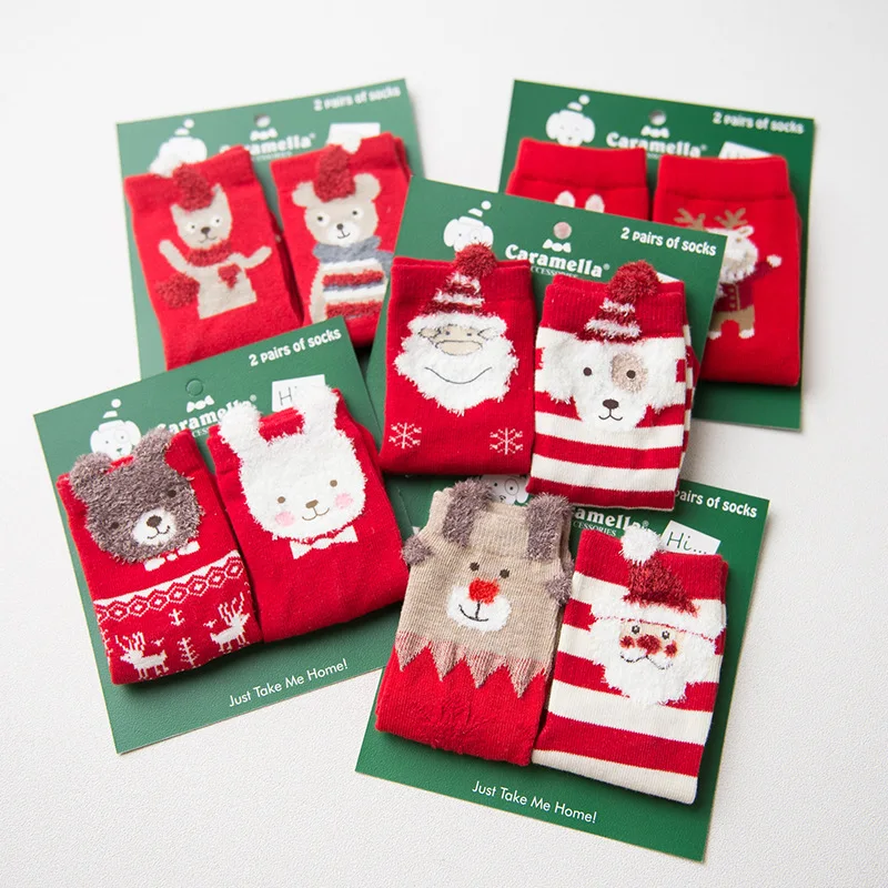 

Носки женские, хлопковые, с изображением Санта-Клауса, рождественского оленя, 2 пары в упаковке, 2017