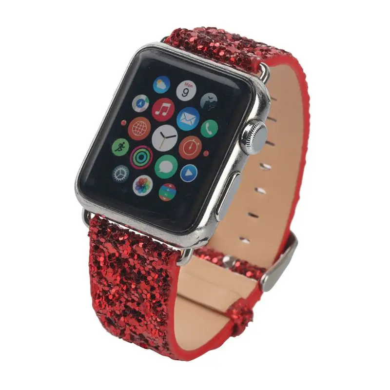 Рождественские блестящие Роскошные наручные часы Iwatch из искусственной кожи ремешок для Apple Watch серии 3/2 38 мм 42 мм - Цвет: C