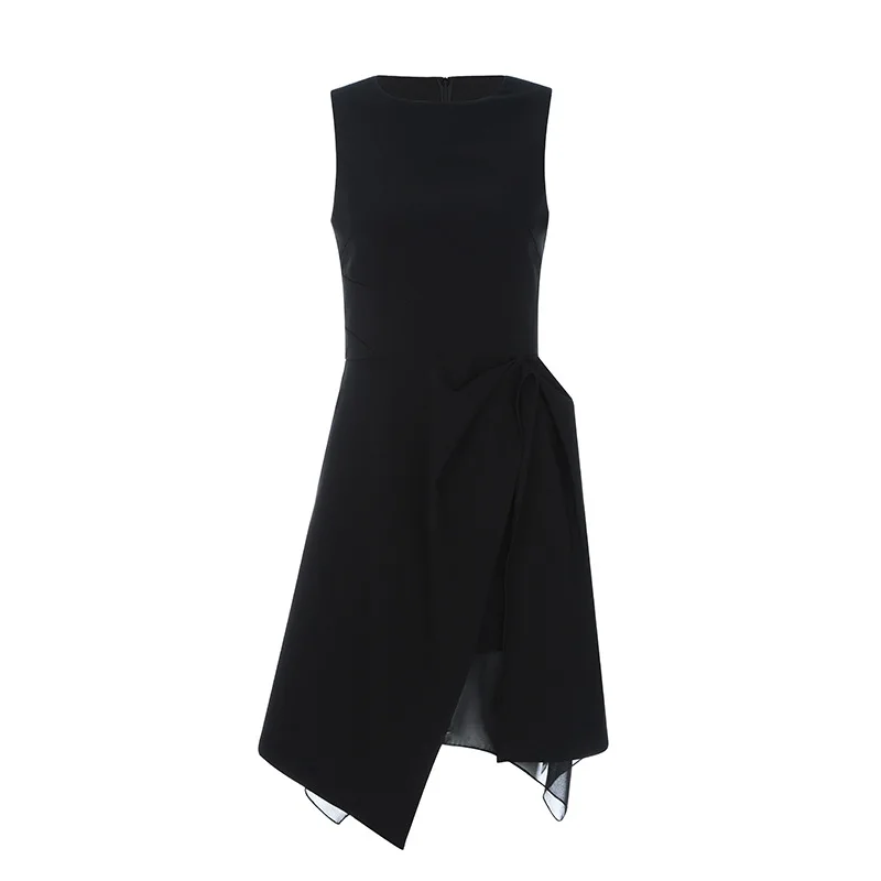 INDRESSME, новинка, сексуальное модное женское платье, однотонное, черное, с круглым вырезом, на бретелях, асимметричное, с рюшами, с подолом, облегающее, мини длина, вечерние платья - Цвет: picture color dress