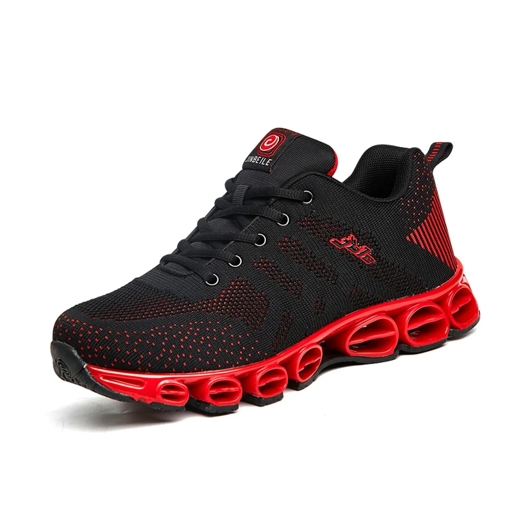 JinBeiLe новые мужские кроссовки для улицы Спортивная обувь для мужчин zapatillas hombre удобные летние демпфирующие спортивные беговые кроссовки - Цвет: Black-Red