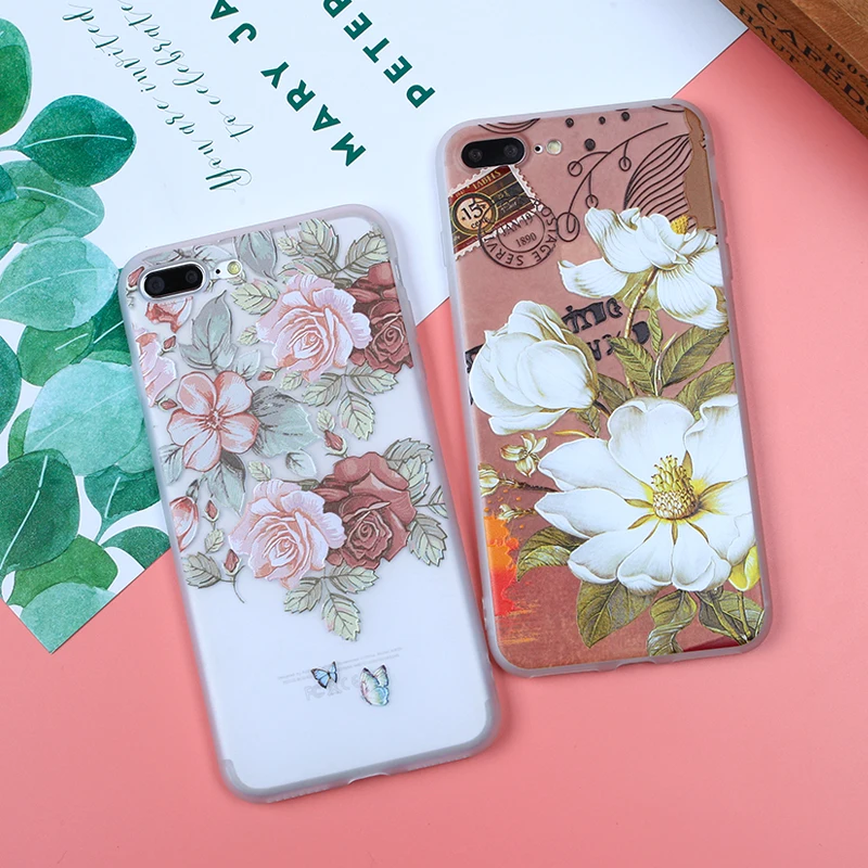 Мягкий силиконовый чехол BROEYOUE для iphone 6 6S 7 8 Plus X 3D с рельефным цветком ТПУ чехлы
