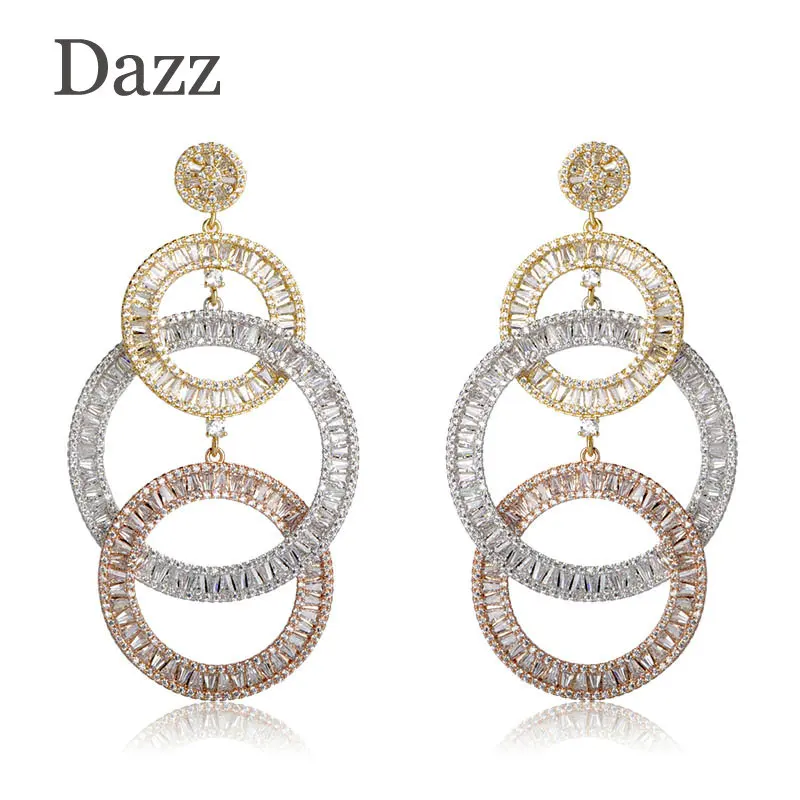 Dazz Роскошные три круглой формы Висячие серьги блестящий разноцветный кубический
