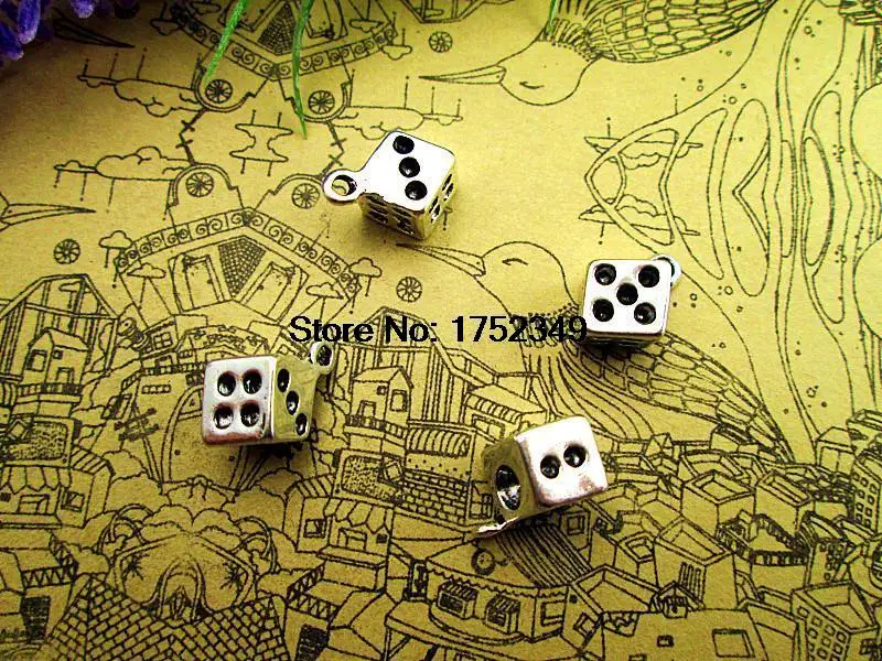 

60pcs- Dice Charms, Antique Tibetan silver Dice Charms pendants 13x6mm