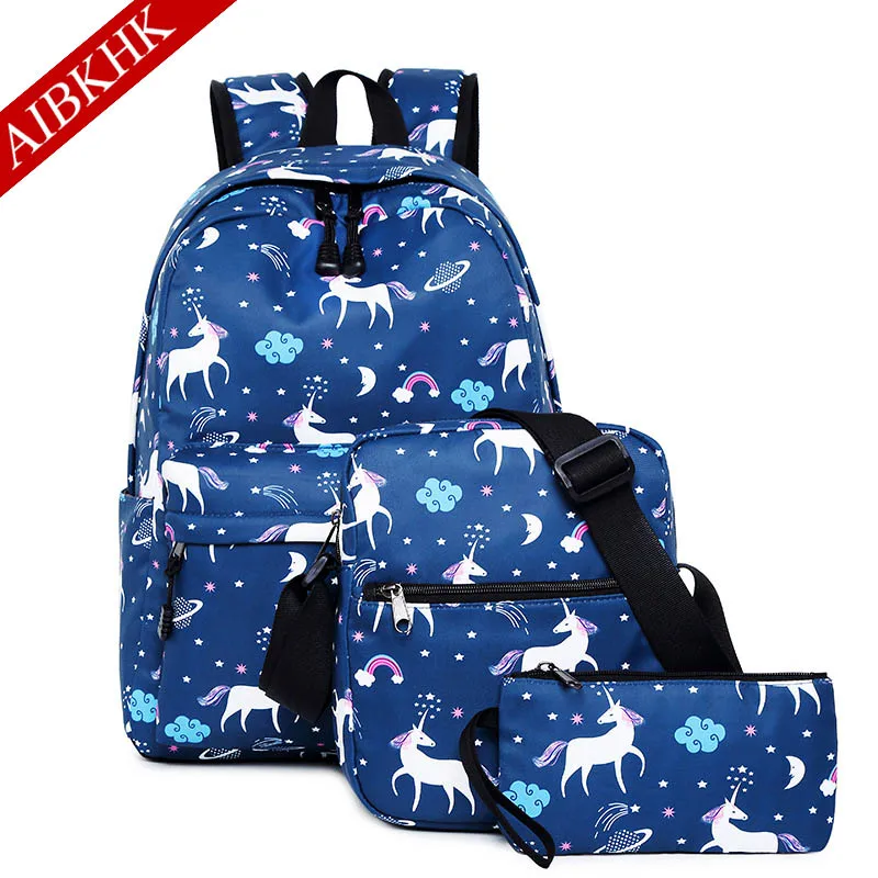 Вместительные школьные рюкзаки с изображением единорога несколькими карманами