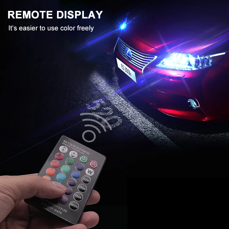 СВЕТОДИОДНЫЙ Автомобильный светильник T10 W5W 2 шт. RGB с дистанционным управлением 194