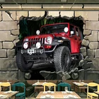 3D обои современный мультфильм красный автомобиль сломанная стена фото фрески обои Ресторан Кафе мальчик спальня фон стены ткань Декор