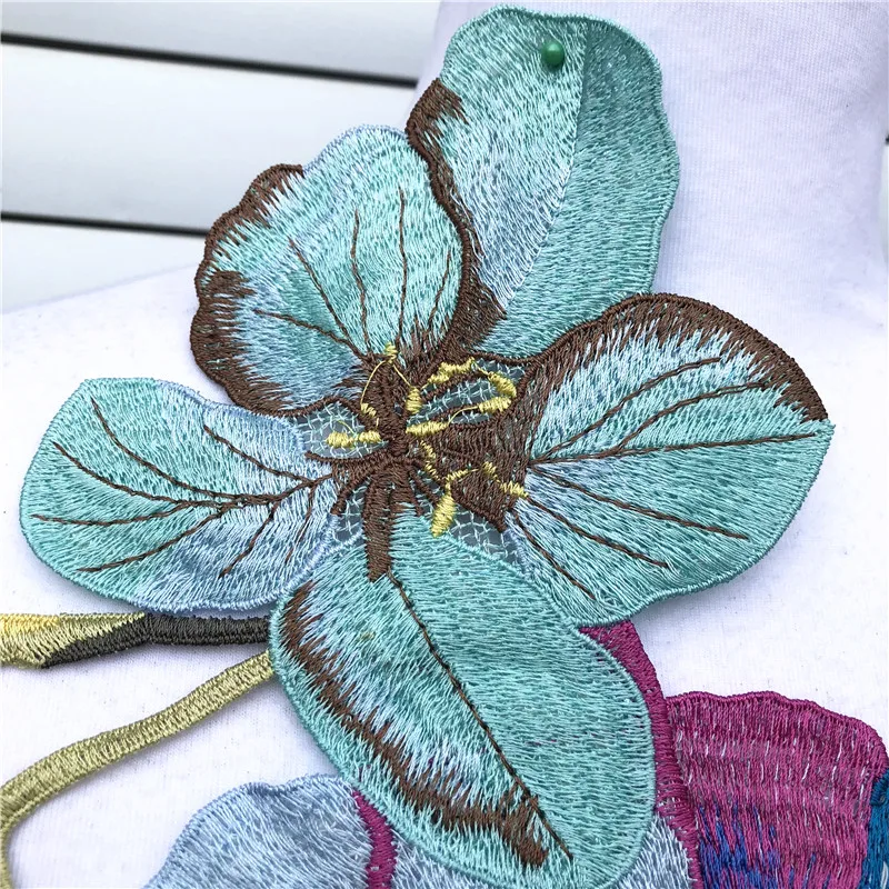 1PC Big Blue Flower Lace Embroidered Neckline Collar Trim Clothes Fabric Sewing Supplies Craft Wedding Dress Applique | Дом и сад
