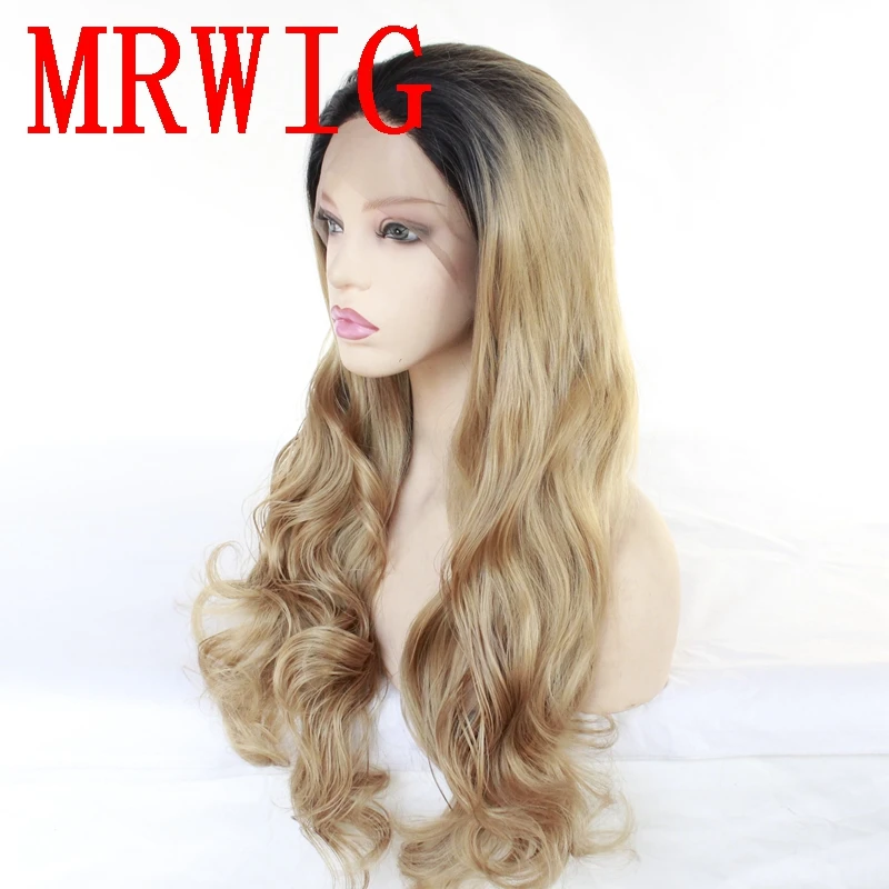 Парик MRWIG длинный волнистый черный Омбре блонд 27 # синтетический бесклеевой