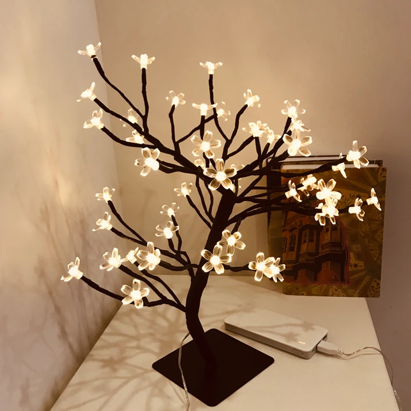 48/36LED Cherry Plum Blossom Tree Light Table Lamps Night light for Home Indoor Bedroom Wedding Party Bar Decoration USB Plug | Лампы и