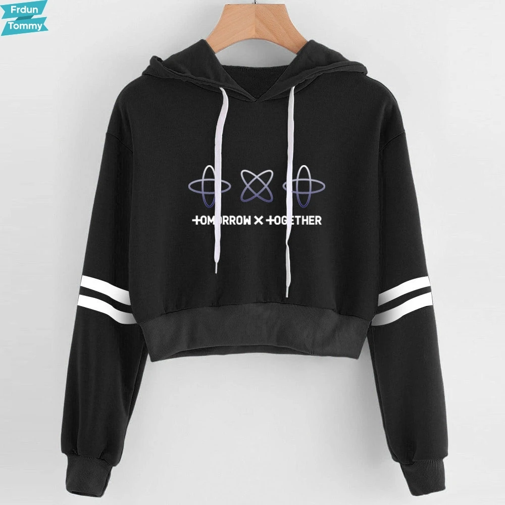 Женский укороченный топ с капюшоном X TOGETHER TXT повседневная пикантная толстовка