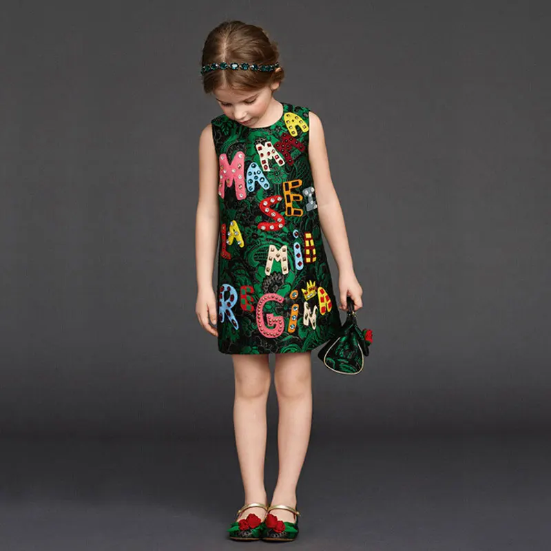 

2018 New girls clothes European style 2-10T sleeveless kids dress for girls fashion letter pattern girls dresses