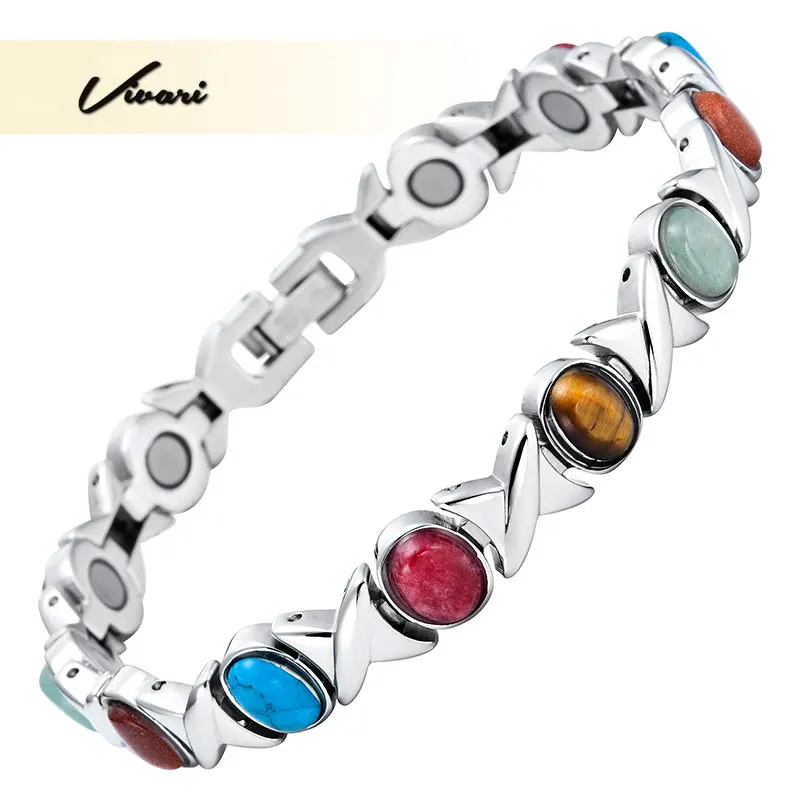 Магнитный браслет Vivari для женщин из нержавеющей стали с цветными камнями женский