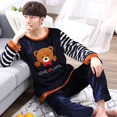 model 7 5XL 6XL пижамы мужской мультфильм коралловый флис lounge осень зима для мужчин толстые фланелевые наборы для ухода за кожей плюс разме - Цвет: model 7