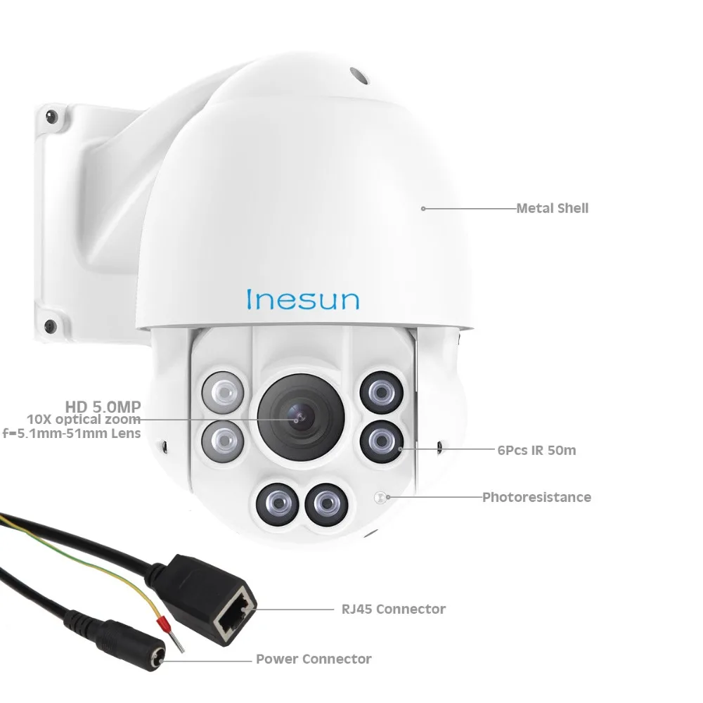 Inesun наружная PTZ IP камера безопасности 2MP 5MP супер HD панорамирование наклон 10X зум