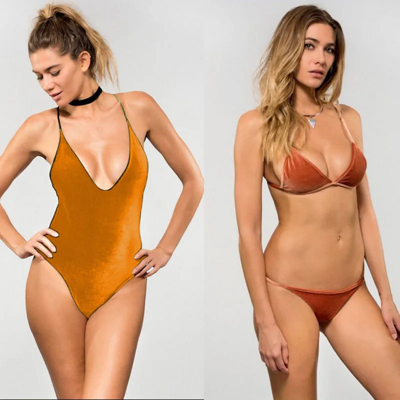 Новое поступление 2017 летний сексуальный женский купальник однотонный комплект