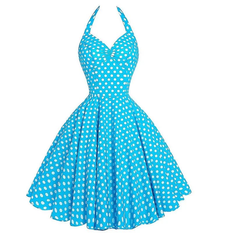 Frauen Nette Kleid винтажный горошек Kleider Vestidos Sommer спагетти бюгель А силуэта Хепберн в