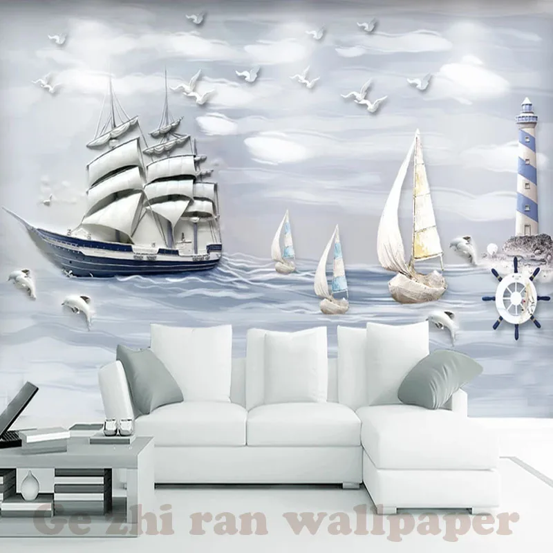 Gezhiran Custom 3D Mural Wallpaper stereoscopic Relief Sailboat Background livingroom bedroon Office Home decor | Обустройство дома