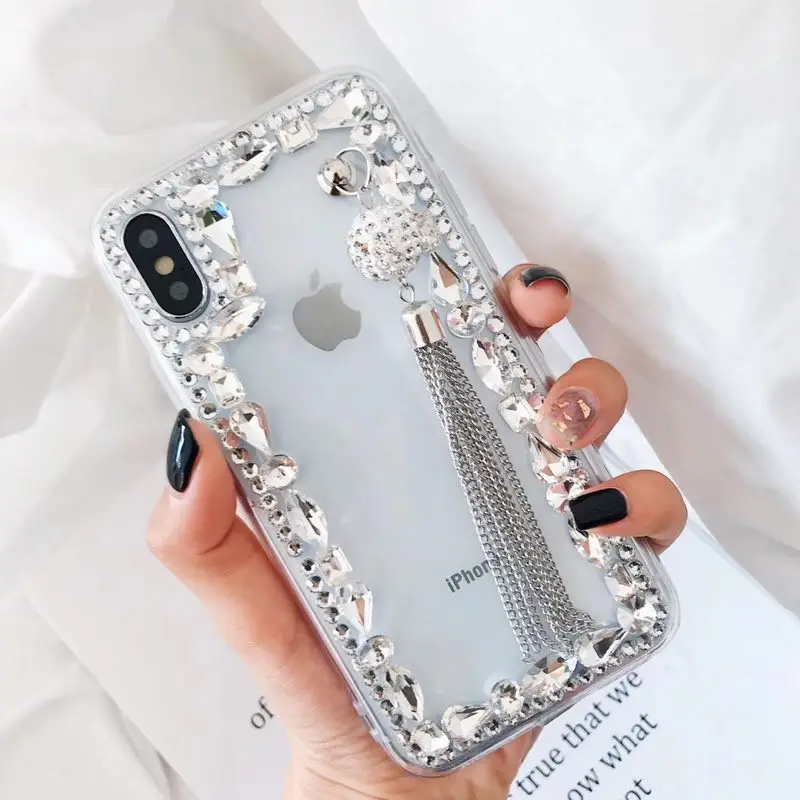 Хрустальный камень металл алмаз кисточкой чехол для iPhone 6 6S 7 8 plus X XS max XR samsung galaxy s6