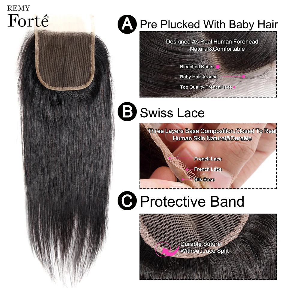 Remy Forte 30 Inch Bundles With Closure Brazilian Hair Weave 2/3 USA Shipping Straight | Шиньоны и парики