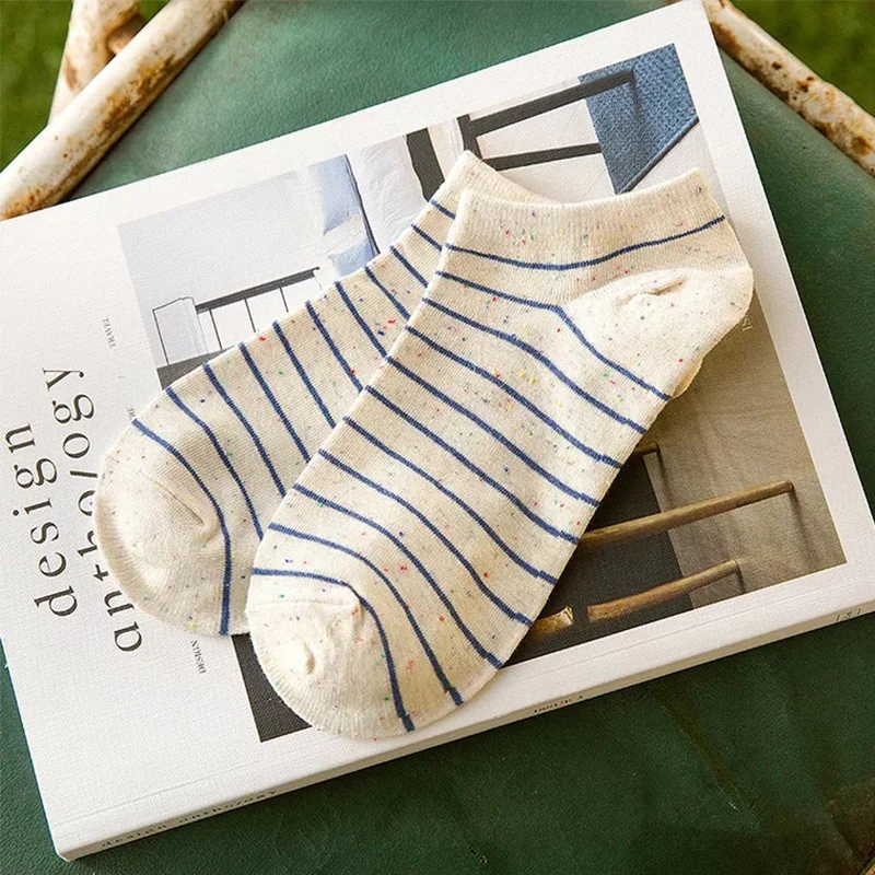 Носки-невидимки в полоску дышащие удобные короткие носки-невидимки украинские