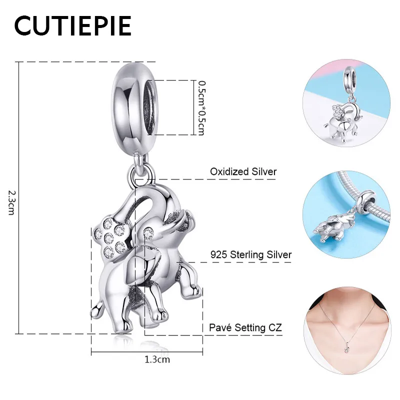 CUTIEPIE 100% Настоящее серебро 925 пробы животных Счастливый Слон амулеты сделай сам
