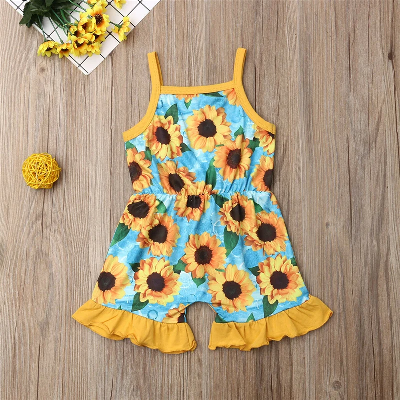 Комбинезон с подсолнухами для маленьких девочек Летний комбинезон на бретельках