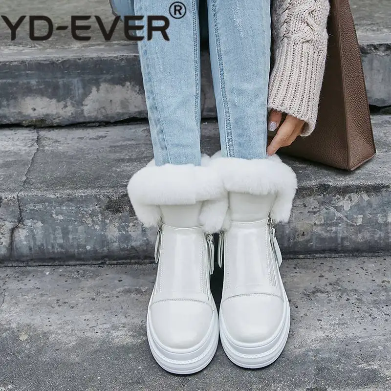 YD-EVER из натуральной кожи с круглым носком на плоской платформе теплые зимние