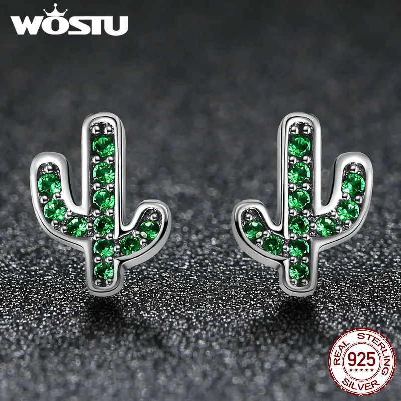 WOSTU 100% Стерлинговое Серебро 925 пробы Освежающий Зеленый Кактус Кристалл