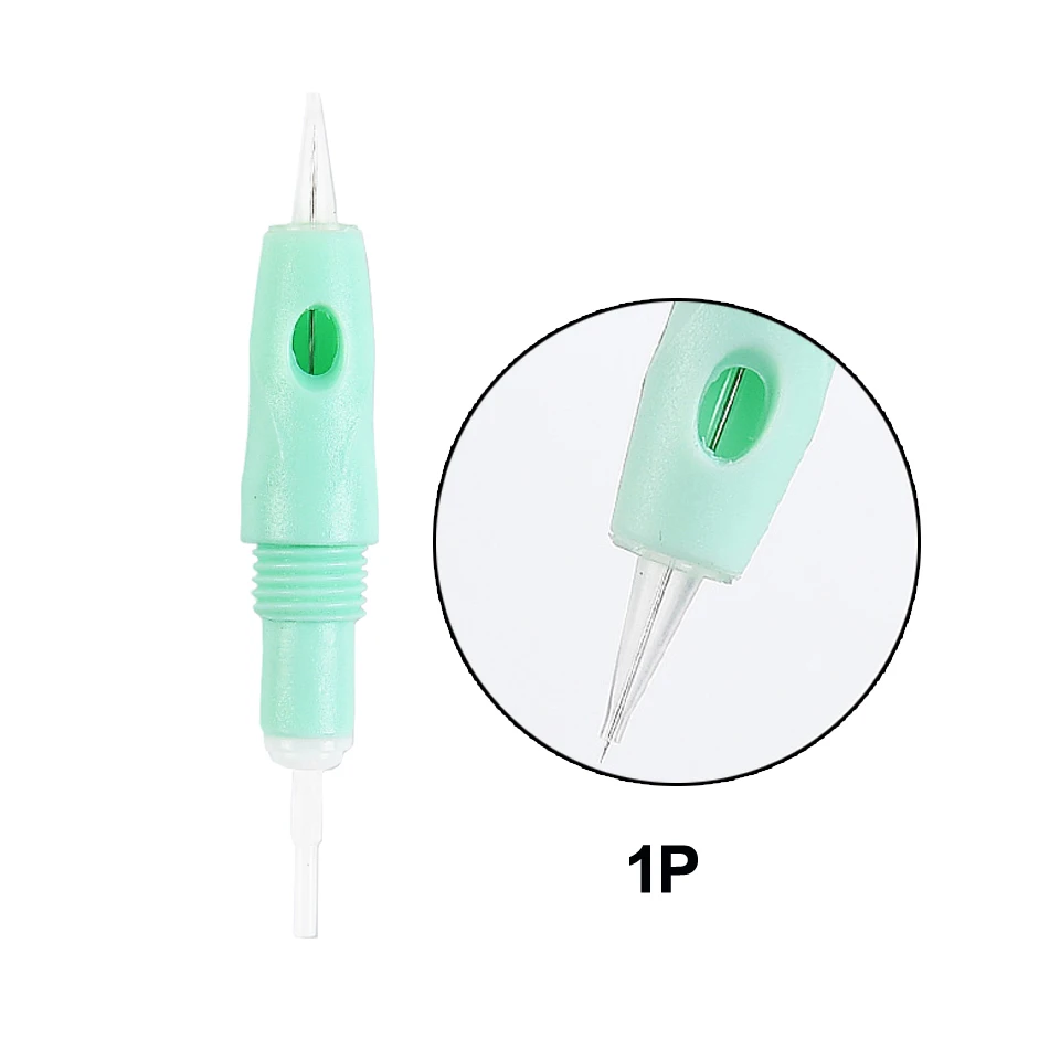 50 шт. стерилизованные 8 мм Винтовые зеленые картриджи для тату иглы микроиглы