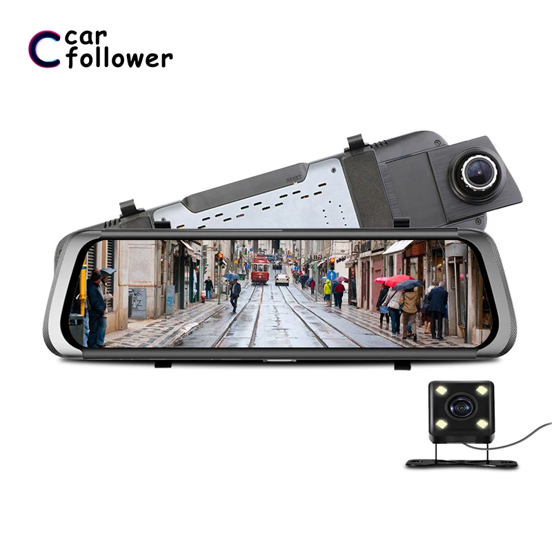 Автомобильная камера Dashcam Full HD 1920x1080 10 дюймов IPS сенсорный экран Зеркало DVR Двойная линза Dash Cam Парковочный монитор Запись вождения Рекордер.