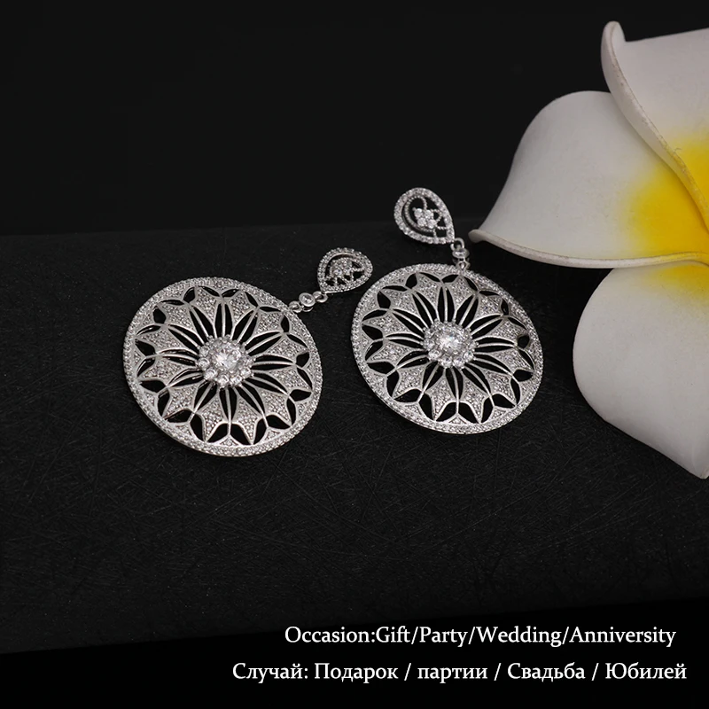 

New Fashion Elegant Flower Circle Big Drop Earrings For Women Gift Vintage Long Earings Fashion Jewelry boucle d'oreille AE155