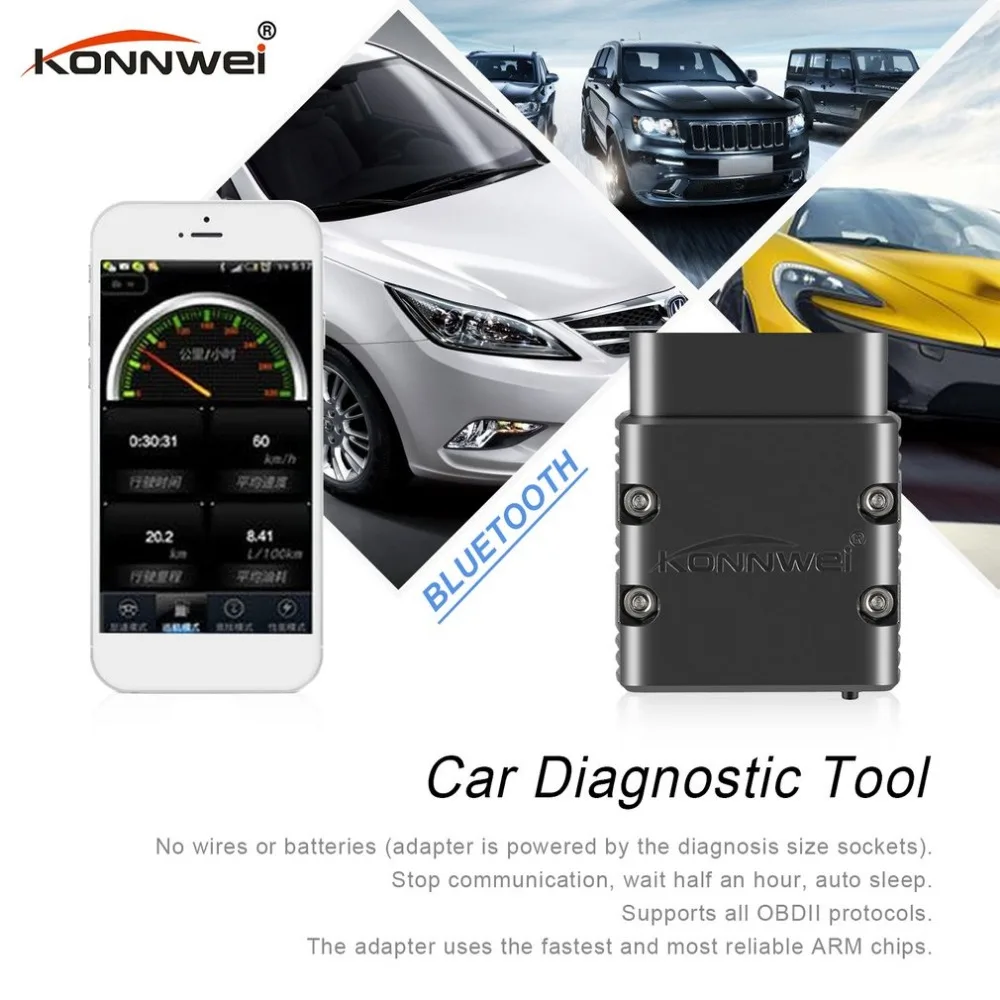 Konnwei KW902 ELM327 Bluetooth OBD2 автомобиля диагностики неисправностей сканер детектор инструмент код читателя автоматический сканер OBDII интерфейс