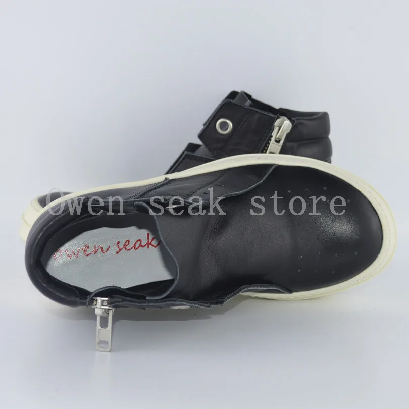 Owen Seak Women Shoes High-TOP Ankle Luxury Trainers Genuine Leather Boots Casual Brand Zip Flats Black White Big Size Sneaker | Обувь