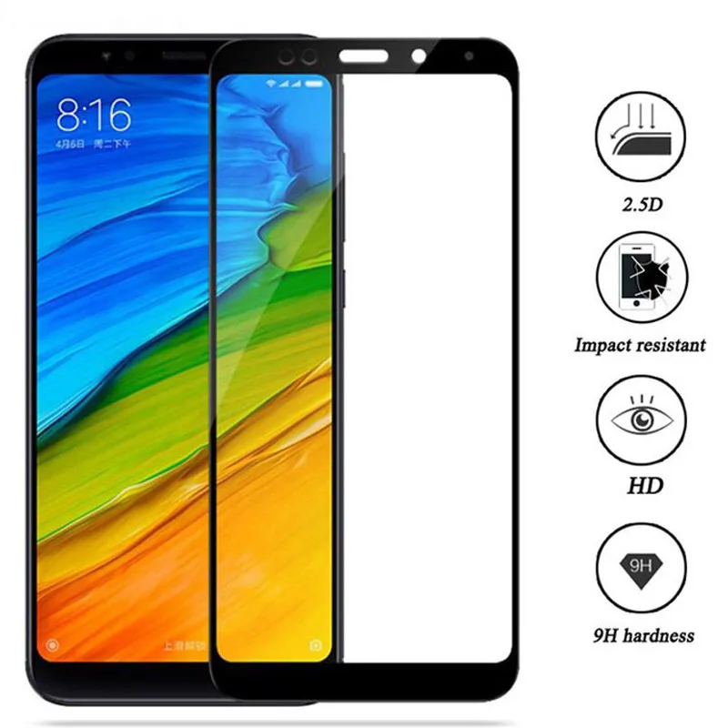 Закаленное стекло 9H с полным покрытием для Xiaomi Redmi 5 Plus Защитное экрана Note