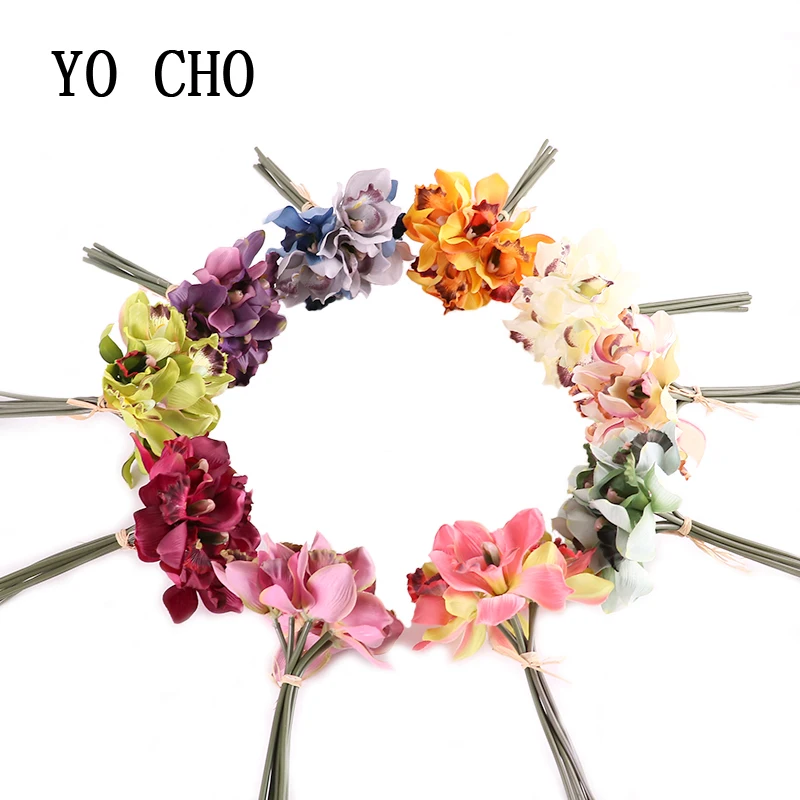 

YO CHO Wedding decoration artificial silk orchid flowers home decoration accessories 7 flower head bouquet bridesmaid bouquet