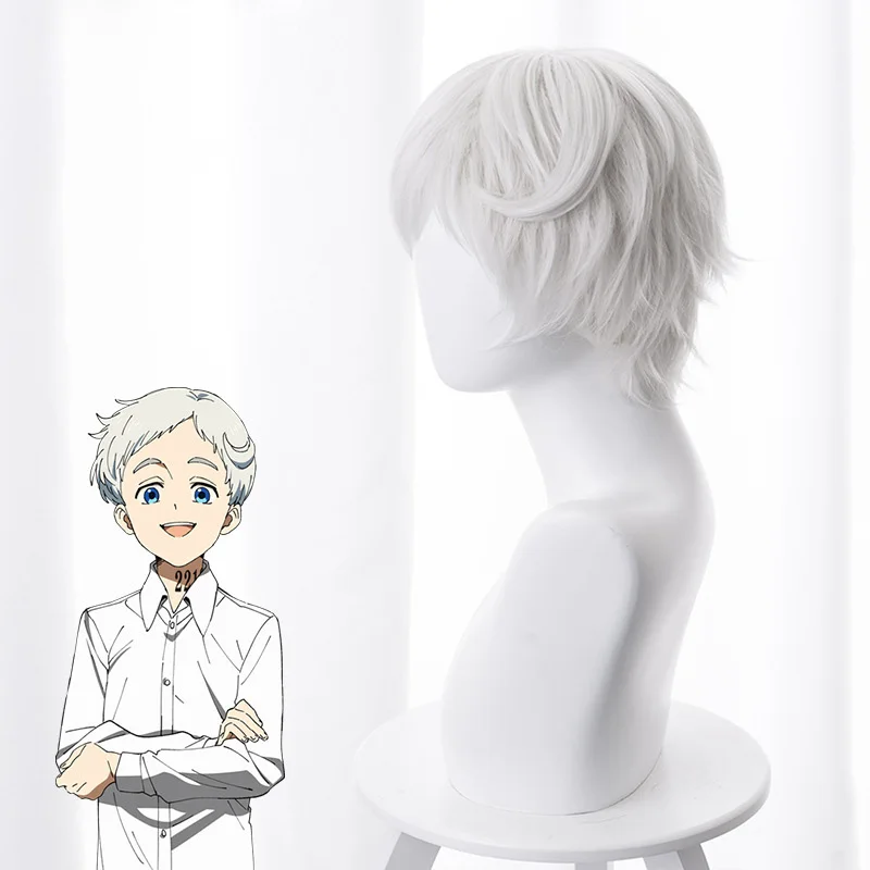 Обещанный Neverland Белый Короткие волосы ежедневно косплэй парик для обувь девочек