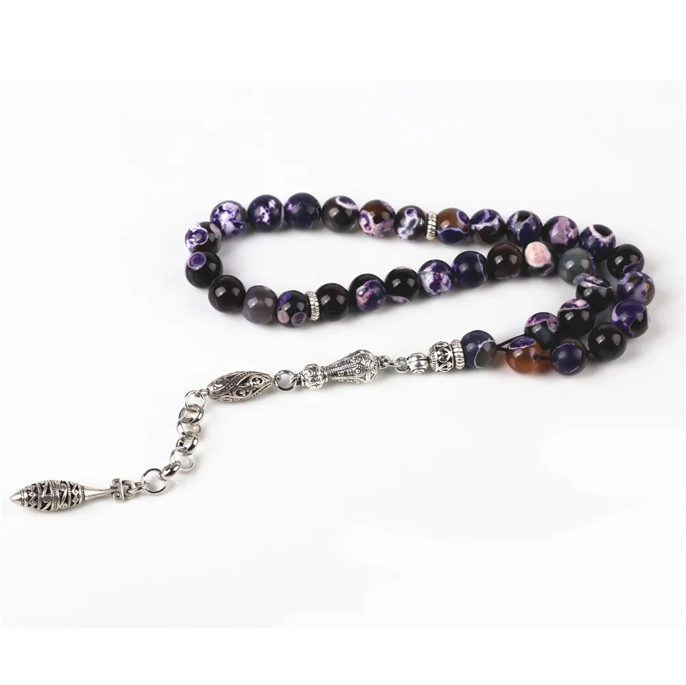 Tasbih камень 10 мм Фиолетовый Агат дизайн tasbih молитва бусы мусульманский тасбих Бог