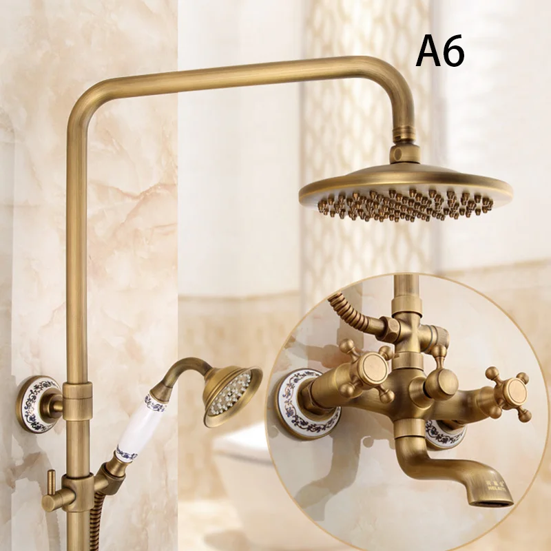 Shower System A Набор из 20 предметов, античный латунный настенный держатель для туалетной бумаги/крючок для халата/держатель для полотенец/кольца для полотенец - Цвет: Shower System A