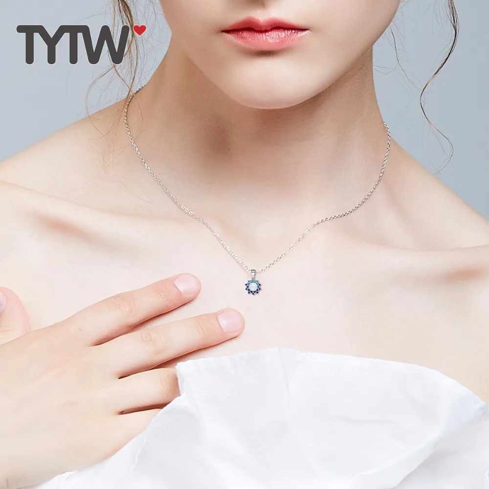 TYTW S925 Sterling Silver Opal gem jewel colorful Jewelry Special Gift Necklace sun Pendant choker necklaces for Women | Украшения и
