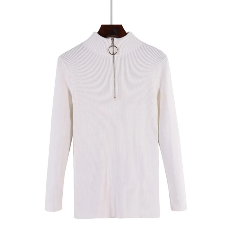 Водолазка на молнии, Однотонный женский свитер, обтягивающий эластичный вязаный пуловер с длинным рукавом, Женский мягкий рождественский джемпер