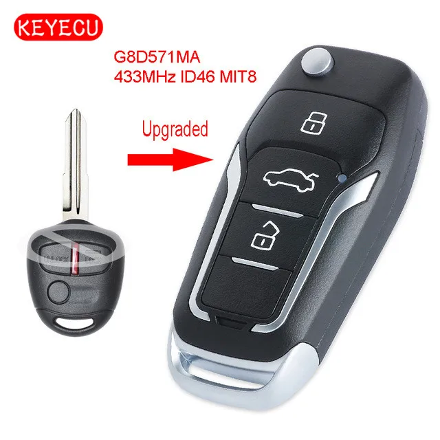 

Keyecu Upgraded Flip Remote Car Key Fob 3 Button 433MHz ID46 Chip for Mitsubishi Pajero NS and NT Series 11/2006 - 2014