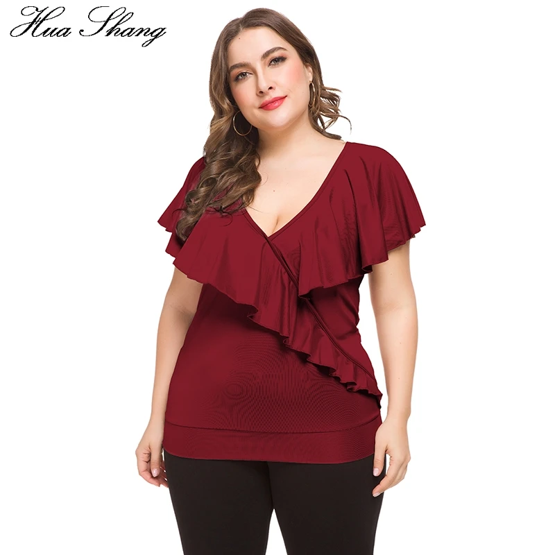 Блузка женская летняя с V образным вырезом коротким рукавом и оборками|Блузки| |