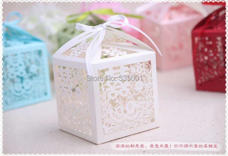 Свадебная коробка конфет -- Лазерная резка Двойное счастье пользу бумажная