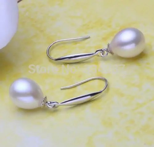 Natural 9-10mm white Oval AAA+ pearl Dangle earrings silver | Украшения и аксессуары