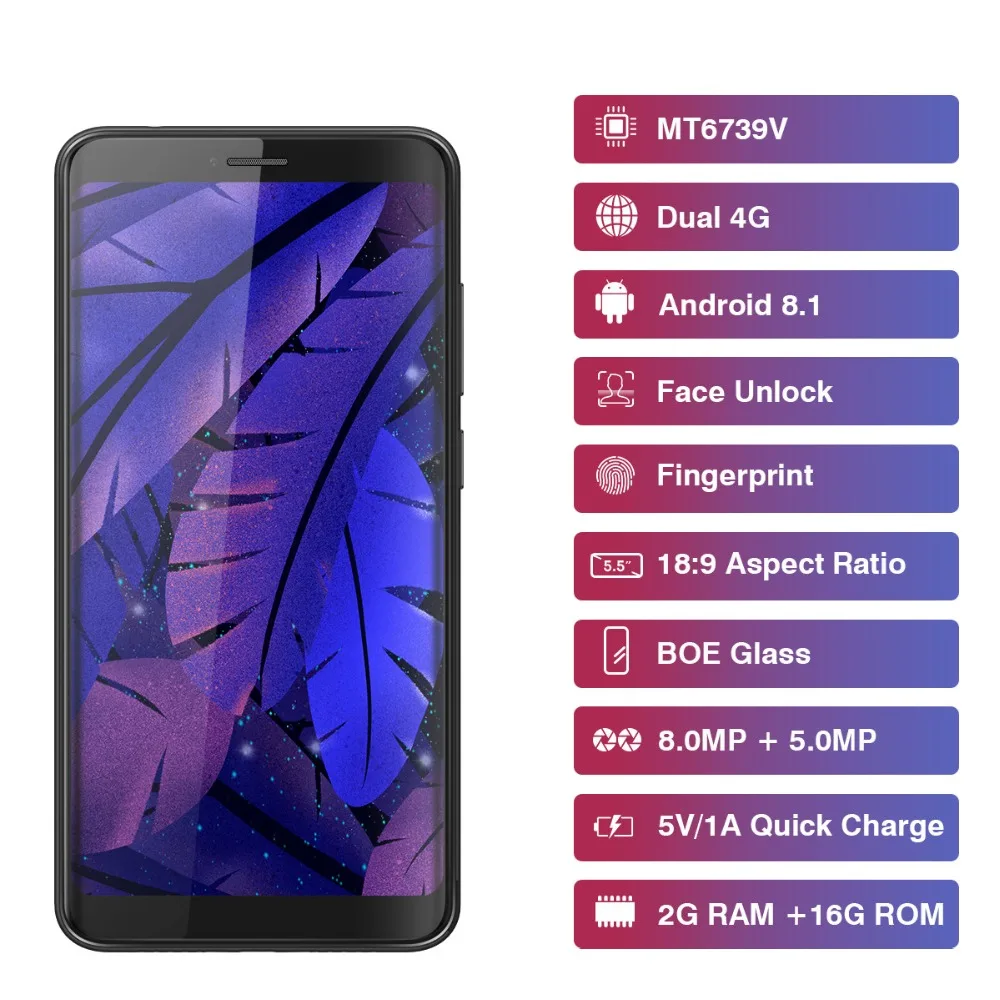 Bluboo D6 pro 4G LTE Android 8 1 5 дюймов MTK6739V четырехъядерный ГГц сканер отпечатка пальца 2 Гб