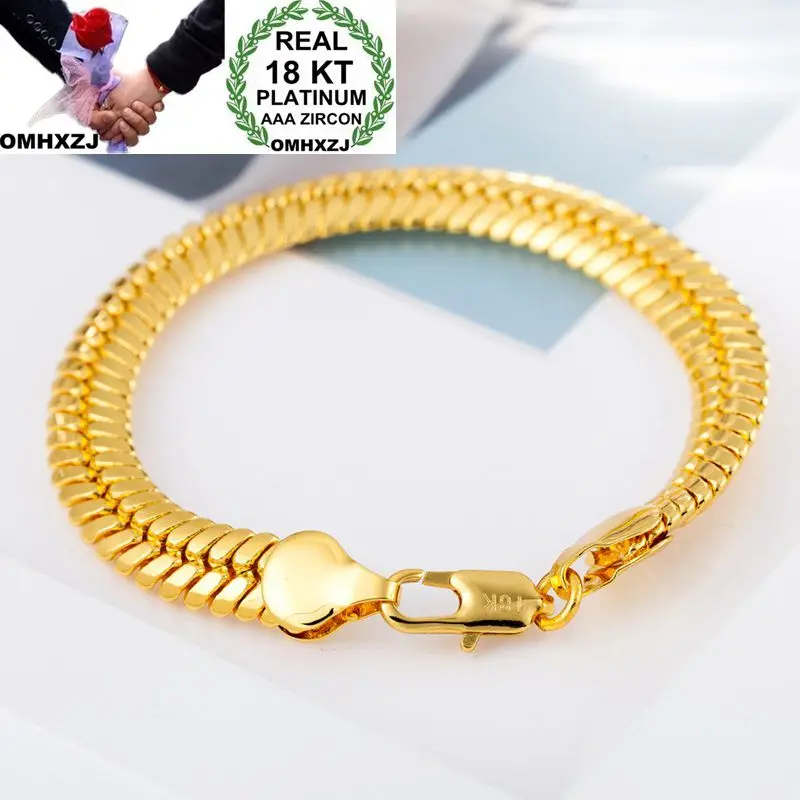 

OMHXZJ Wholesale Personality Fashion Man Party Wedding Gift Gold Flat Snake Chain 18KT Gold Bracelet BR134