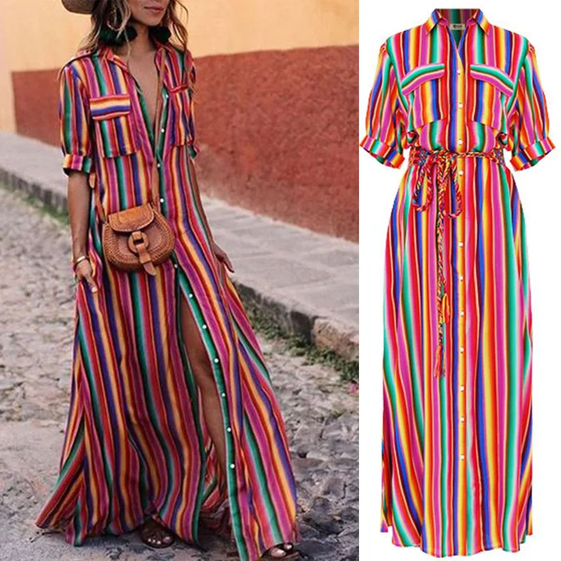 New Dress Hot Sale Sleeves Striped Lace Plus Size Long Stripe for Fashion Women | Женская одежда