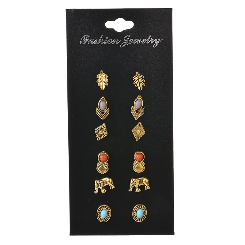 6 пар/компл. супер ценный богемный зеленый камень Винтажный стиль бронзовый цвет